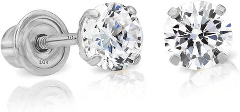 Art and Molly 10K Gold Round CZ Stud Earrings, Screw Back, Solitaire Cubic Zirconia Solid 10-karat Gold in Saudi Arabia