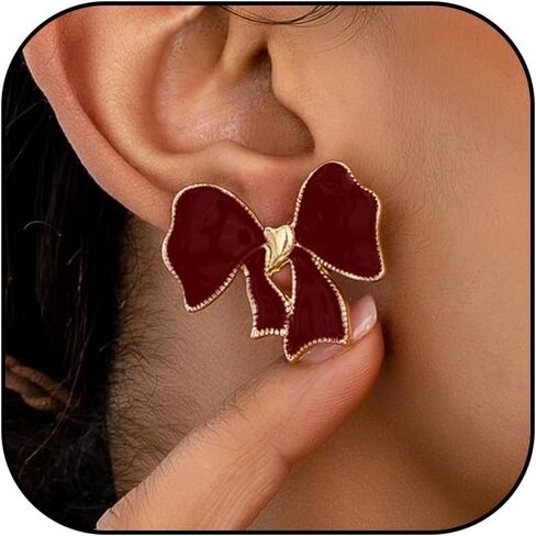 Burgundy Earrings for Women Heart Earrings Red Bow Earring Burgundy Statement Dangling Stud Sparkling Bowknot Hoop in Saudi Arabia