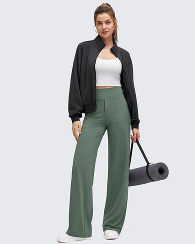 G4Free BareFeel High Stretch Wide Leg Pants for Women Soft Comfy Casual Yoga Pants with Pockets (Gray Sage,M,29") in Saudi Arabia