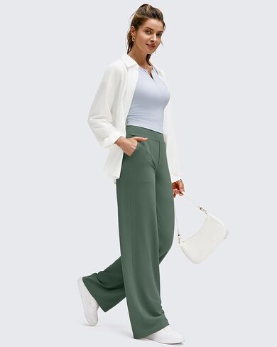 G4Free BareFeel High Stretch Wide Leg Pants for Women Soft Comfy Casual Yoga Pants with Pockets (Gray Sage,M,29") in Saudi Arabia