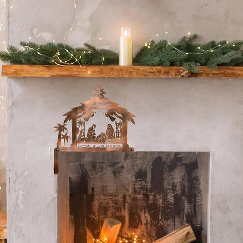 Nativity Scene Door Topper 9.84 x 9.45 inches, Nativity Christmas Door Corner, Metal Door Frame with Bright Copper Color Electroplating Process in Saudi Arabia