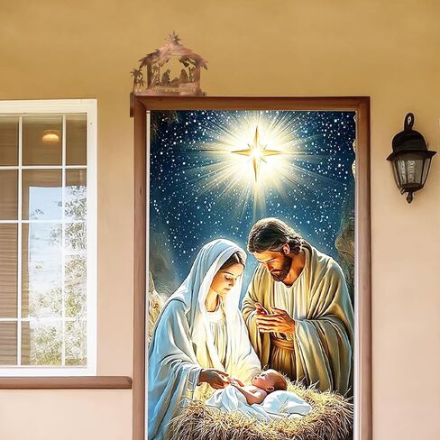 Nativity Scene Door Topper 9.84 x 9.45 inches, Nativity Christmas Door Corner, Metal Door Frame with Bright Copper Color Electroplating Process in Saudi Arabia