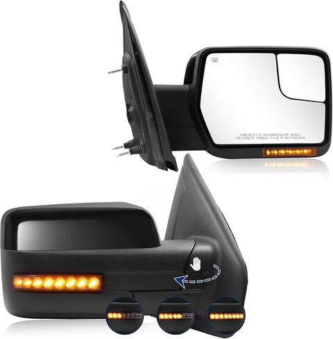 Towing Mirror for Ford F150 - Replacement fit for 2004-2014 Ford F-150 Pickup Truck with Power Adjusted Glass Heated LED Turn Signal Light Puddle Lamp Tow Mirror Pair in Kuwait