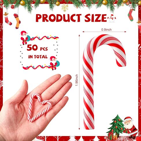 2" Fake Candy Canes-Polymer Clay Candy Cane Craft,Mini Christmas Decorations, 50pcs Peppermint Ornaments for Tree Hanging DIY Decor Supplies in Saudi Arabia