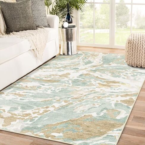 DEXDE 2x6 Runner Rug Washable Modern Abstract Non Slip Low Pile Throw Rugs Soft Indoor Carpet for Hallway Kitchen Bedroom Bathroom Laundry Entrance, Bedside Living Room, Blue in Saudi Arabia
