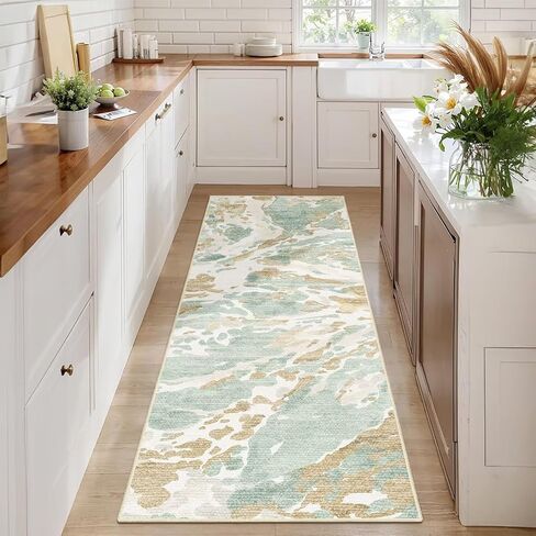 DEXDE 2x6 Runner Rug Washable Modern Abstract Non Slip Low Pile Throw Rugs Soft Indoor Carpet for Hallway Kitchen Bedroom Bathroom Laundry Entrance, Bedside Living Room, Blue in Saudi Arabia