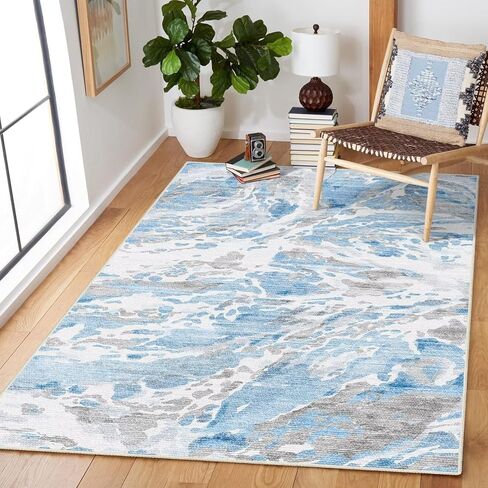 DEXDE 2x6 Runner Rug Washable Modern Abstract Non Slip Low Pile Throw Rugs Soft Indoor Carpet for Hallway Kitchen Bedroom Bathroom Laundry Entrance, Bedside Living Room, Blue in Saudi Arabia