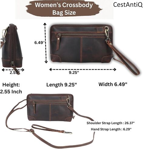 CestAntiQ Women's Leather Crossbody Purse – Small Shoulder Bag with Triple Zipper, Adjustable Wide Strap, Cell Phone & Card Holder – Stylish Travel Handbag for Women, Brown in Saudi Arabia