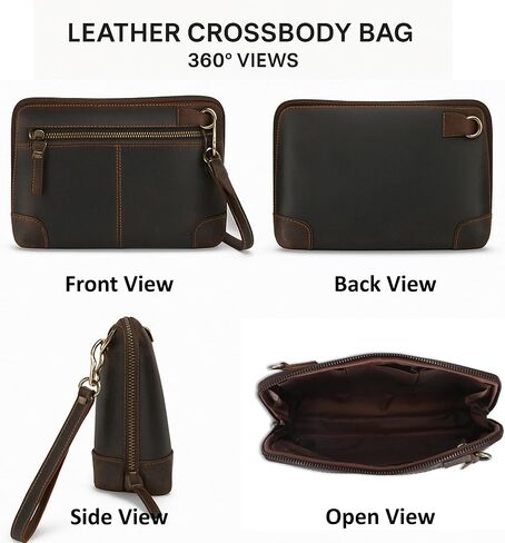 CestAntiQ Women's Leather Crossbody Purse – Small Shoulder Bag with Triple Zipper, Adjustable Wide Strap, Cell Phone & Card Holder – Stylish Travel Handbag for Women, Brown in Saudi Arabia