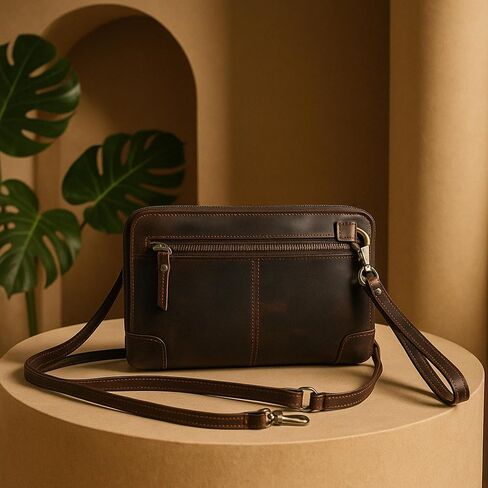 CestAntiQ Women's Leather Crossbody Purse – Small Shoulder Bag with Triple Zipper, Adjustable Wide Strap, Cell Phone & Card Holder – Stylish Travel Handbag for Women, Brown in Saudi Arabia