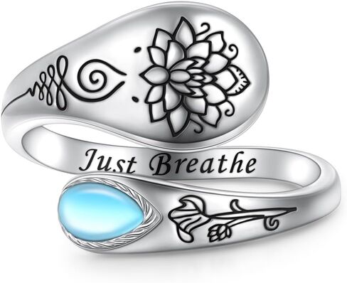 Yearace Just Breathe Lotus Ring for Women 925 Sterling Silver Adjustable Lotus Flower Open Ring Inspirational Yoga Jewelry Gift for Women Men in Saudi Arabia
