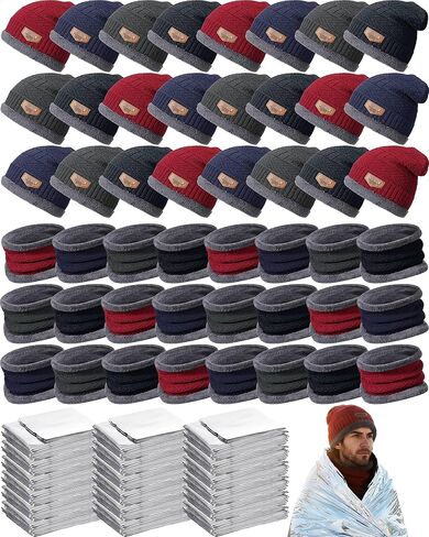 Cutecrop 72 Pcs Homeless Care Package Supplies Hygiene Kit Bulk Winter Beanie Hat Scarf Emergency Blankets Warm Skull Cap Cold Weather Blankets for Men Women Homeless First Aid Camping Multicolor in Saudi Arabia