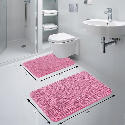 Non-Slip Chenille Bath Rug Pad - Ultra Absorbent Quick-Dry & Machine Washable for Bathroom/Shower(16"-24") in Saudi Arabia