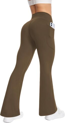 Women's High Waist Yoga Pants, with Side Pockets Flared Leggings, Workout Bell Bottoms in Saudi Arabia