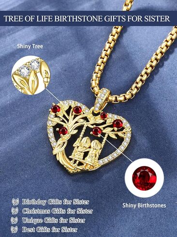 JIYVY32 14K Gold Tree of Life Necklace for Sister Christmas Gifts from Sister,Heart Jewelry with Birthstone Pendant for Women Female Friendship Forever My Friend in Saudi Arabia