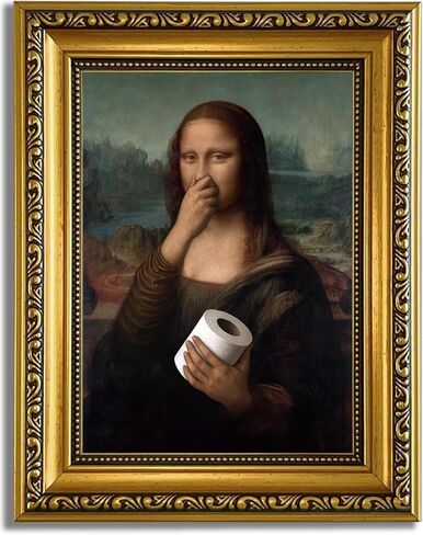 YD&YZY Gold Framed Bathroom Wall Art Mona Lisa Humor Amusing Toilet Art Pinching Nose Wall Decor Funny Vintage Painting Picture Print Whimsical Bathroom Restroom 8x10 inch Small Framed in Saudi Arabia