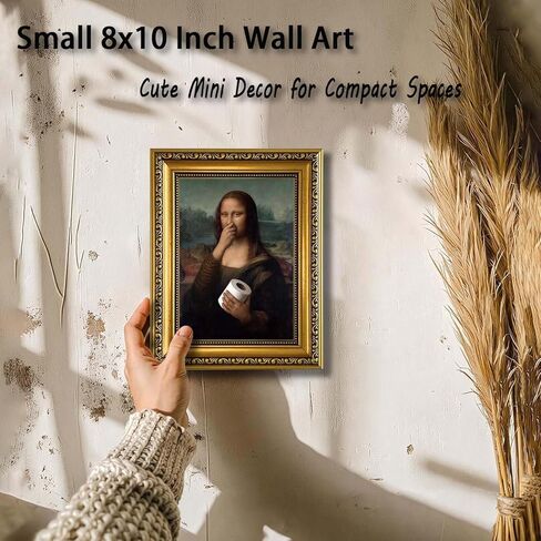 YD&YZY Gold Framed Bathroom Wall Art Mona Lisa Humor Amusing Toilet Art Pinching Nose Wall Decor Funny Vintage Painting Picture Print Whimsical Bathroom Restroom 8x10 inch Small Framed in Saudi Arabia