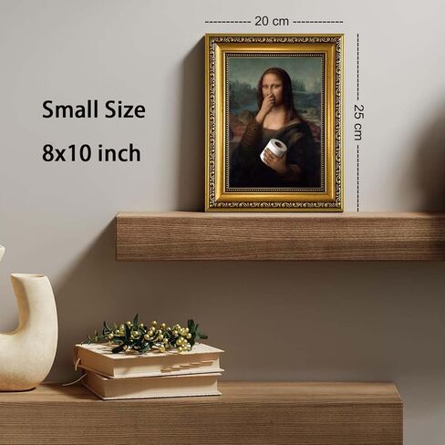 YD&YZY Gold Framed Bathroom Wall Art Mona Lisa Humor Amusing Toilet Art Pinching Nose Wall Decor Funny Vintage Painting Picture Print Whimsical Bathroom Restroom 8x10 inch Small Framed in Saudi Arabia
