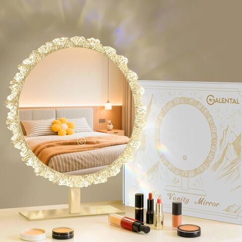 Galental Crystal Vanity Mirror with Lights, 16 Inch Dimmable LED Makeup Mirror for Women, 3 Color Temperatures, Touch Switch, White, Gift for Girlfriend & Makeup Lovers in Saudi Arabia