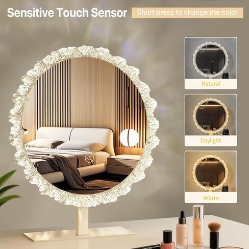 Galental Crystal Vanity Mirror with Lights, 16 Inch Dimmable LED Makeup Mirror for Women, 3 Color Temperatures, Touch Switch, White, Gift for Girlfriend & Makeup Lovers in Saudi Arabia