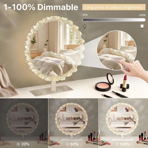 Galental Crystal Vanity Mirror with Lights, 16 Inch Dimmable LED Makeup Mirror for Women, 3 Color Temperatures, Touch Switch, White, Gift for Girlfriend & Makeup Lovers in Saudi Arabia