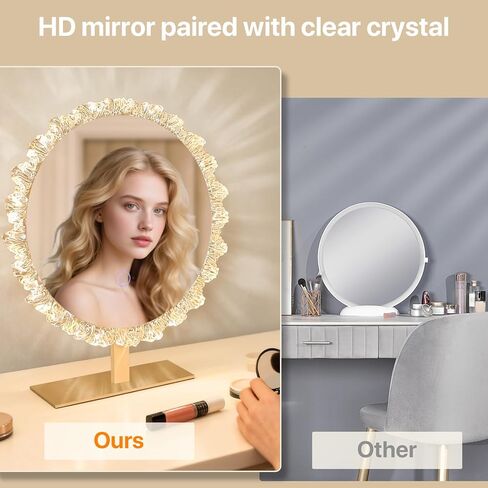 Galental Crystal Vanity Mirror with Lights, 16 Inch Dimmable LED Makeup Mirror for Women, 3 Color Temperatures, Touch Switch, White, Gift for Girlfriend & Makeup Lovers in Saudi Arabia