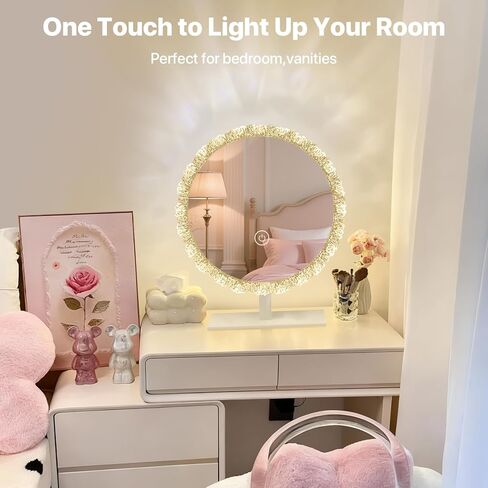 Galental Crystal Vanity Mirror with Lights, 16 Inch Dimmable LED Makeup Mirror for Women, 3 Color Temperatures, Touch Switch, White, Gift for Girlfriend & Makeup Lovers in Saudi Arabia
