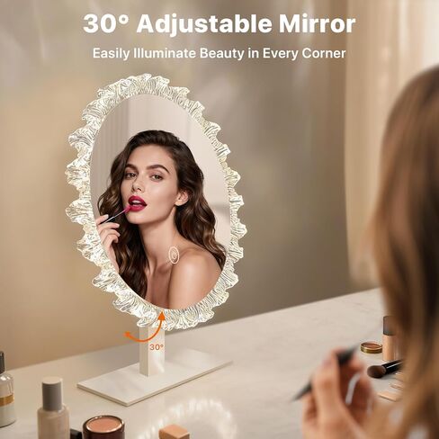 Galental Crystal Vanity Mirror with Lights, 16 Inch Dimmable LED Makeup Mirror for Women, 3 Color Temperatures, Touch Switch, White, Gift for Girlfriend & Makeup Lovers in Saudi Arabia