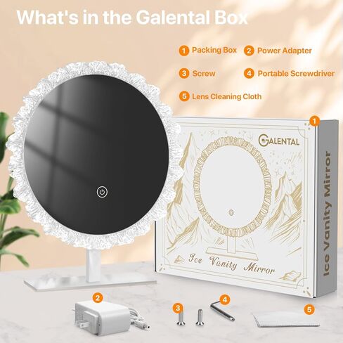 Galental Crystal Vanity Mirror with Lights, 16 Inch Dimmable LED Makeup Mirror for Women, 3 Color Temperatures, Touch Switch, White, Gift for Girlfriend & Makeup Lovers in Saudi Arabia