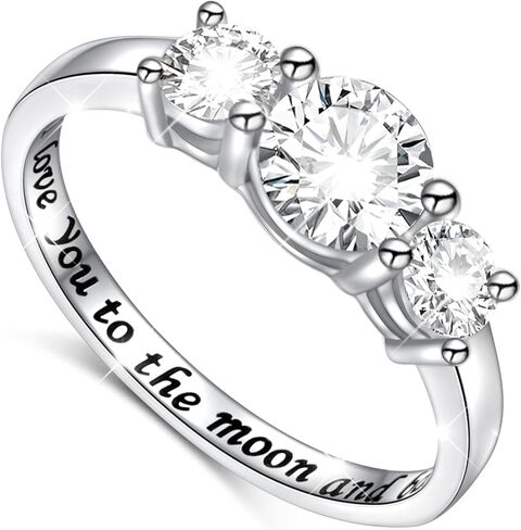 Ladytree 925 Sterling Silver CZ Engagement Wedding Promise Rings for Women with I love you to the moon and back Past Present Future Ring Size 5 6 7 8 in Saudi Arabia