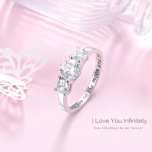 Ladytree 925 Sterling Silver CZ Engagement Wedding Promise Rings for Women with I love you to the moon and back Past Present Future Ring Size 5 6 7 8 in Saudi Arabia