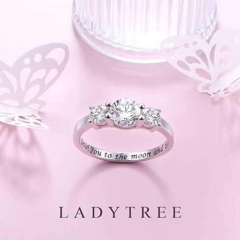 Ladytree 925 Sterling Silver CZ Engagement Wedding Promise Rings for Women with I love you to the moon and back Past Present Future Ring Size 5 6 7 8 in Saudi Arabia