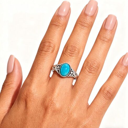 Eetaitai Turquoise Ring 925 Sterling Silver Boho Rings Western Jewelry Women's Eternity Rings Valentine's Day Jewelry Gifts for Wife Mom Size 7-9 in Saudi Arabia