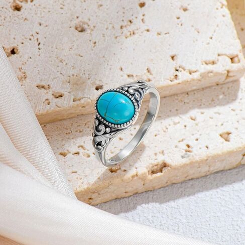 Eetaitai Turquoise Ring 925 Sterling Silver Boho Rings Western Jewelry Women's Eternity Rings Valentine's Day Jewelry Gifts for Wife Mom Size 7-9 in Saudi Arabia