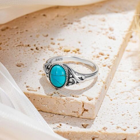 Eetaitai Turquoise Ring 925 Sterling Silver Boho Rings Western Jewelry Women's Eternity Rings Valentine's Day Jewelry Gifts for Wife Mom Size 7-9 in Saudi Arabia