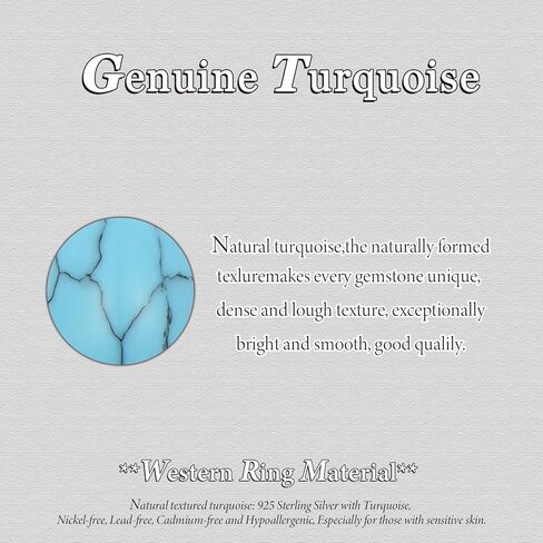 Eetaitai Turquoise Ring 925 Sterling Silver Boho Rings Western Jewelry Women's Eternity Rings Valentine's Day Jewelry Gifts for Wife Mom Size 7-9 in Saudi Arabia