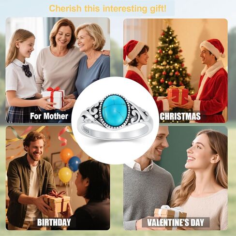 Eetaitai Turquoise Ring 925 Sterling Silver Boho Rings Western Jewelry Women's Eternity Rings Valentine's Day Jewelry Gifts for Wife Mom Size 7-9 in Saudi Arabia
