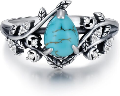Eetaitai Turquoise Ring 925 Sterling Silver Boho Rings Western Jewelry Women's Eternity Rings Valentine's Day Jewelry Gifts for Wife Mom Size 7-9 in Saudi Arabia