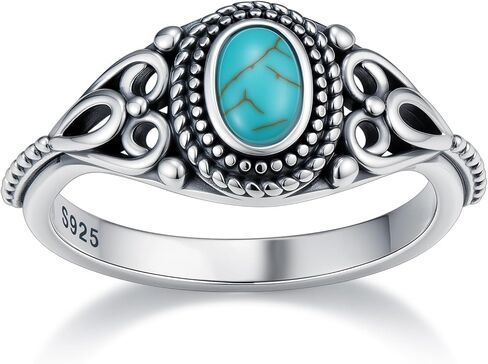 Eetaitai Turquoise Ring 925 Sterling Silver Boho Rings Western Jewelry Women's Eternity Rings Valentine's Day Jewelry Gifts for Wife Mom Size 7-9 in Saudi Arabia