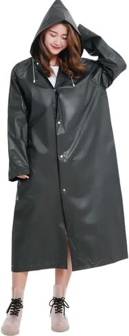 Reusable Raincoat Rain Poncho with Hood for adults- PVEA Durable Outdoor Travel Portable Rain Gear Waterproof Plastic Snap Rain Jacket For Men Women Black in Saudi Arabia