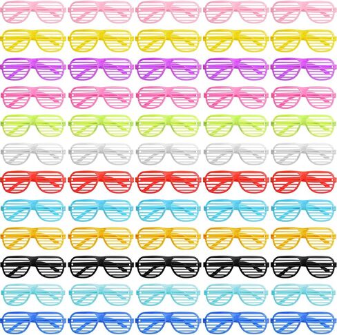 100 Pack Plastic Shutter Shades Glasses Bulk, 80's Style Slotted Shutter Shade Sunglasses, Neon Color Shade Glasses for Party Favors, School Gifts Teens Adults Birthday Supplies, Assorted Colors in Kuwait
