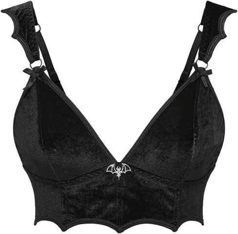 Milumia Women's Y2k Goth Velvet Bralettes Bowknot Deep V Neck Wireless Plunge Bra in Saudi Arabia