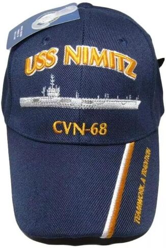 قبعة تجارية من البحرية الأمريكية USS Nimitz CVN-68 Teamwork A Tradition قبعة زرقاء مطرزة CAP550R (مرخصة رسميًا من قبل البحرية الأمريكية) in Saudi Arabia