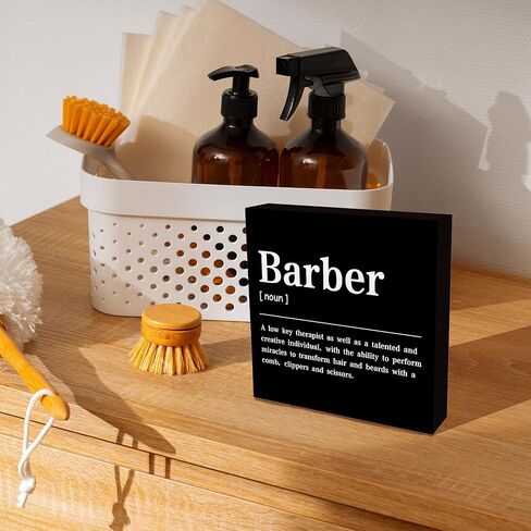 CUANFDDSF Barbershop Hair Salon Decor Wooden Box Sign, Barber Shop Barber Gifts for Men Accessories, Salon Decor for Hair Stylist Salon Barbershop Wall Desk Shelf Tabletop Decoration in Saudi Arabia