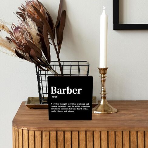 CUANFDDSF Barbershop Hair Salon Decor Wooden Box Sign, Barber Shop Barber Gifts for Men Accessories, Salon Decor for Hair Stylist Salon Barbershop Wall Desk Shelf Tabletop Decoration in Saudi Arabia