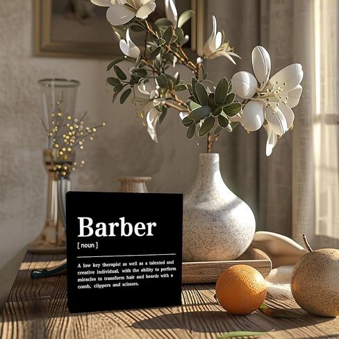 CUANFDDSF Barbershop Hair Salon Decor Wooden Box Sign, Barber Shop Barber Gifts for Men Accessories, Salon Decor for Hair Stylist Salon Barbershop Wall Desk Shelf Tabletop Decoration in Saudi Arabia