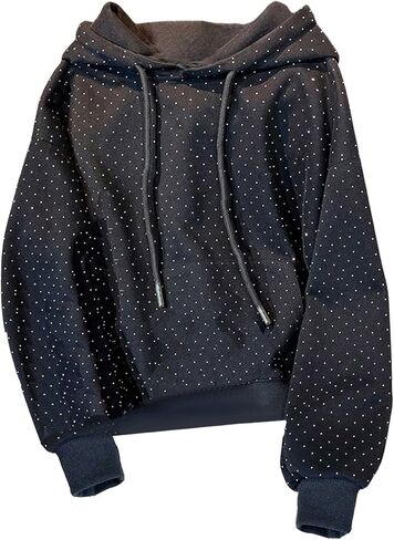 SHENHE Women's Sparkle Rhinestone Hoodie Pullover Long Sleeve Fleece Pullover Fall Hoodie in Saudi Arabia