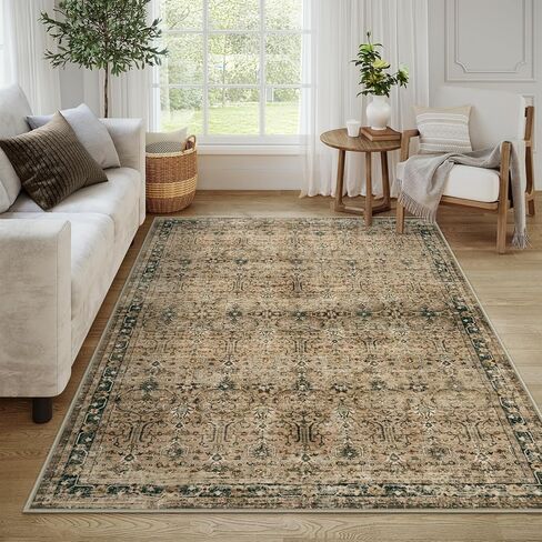 Moynesa Vintage Brown Washable 5x7 Area Rugs for Living Room, Boho Area Rug for Bedroom Dining Room Kitchen, Low Pile Soft Non-Slip Retro Carpets for Office Indoor Nursery in Saudi Arabia