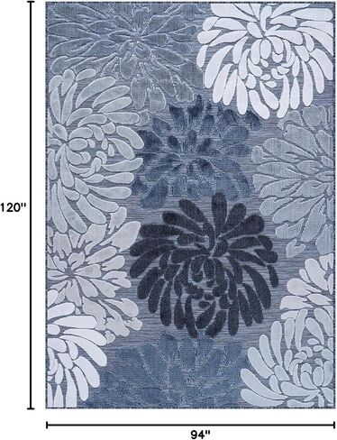 Luul Home Floral Indoor Outdoor Rugs 8x10 Large Area Rug for Living Room, Patio Decor, Kitchen, and Entryway Rug, Washable Stain Resistant Outside Carpet Navy 8 x 10 in Saudi Arabia
