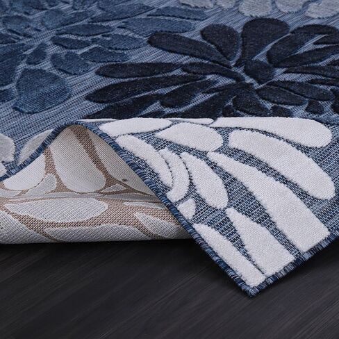 Luul Home Floral Indoor Outdoor Rugs 8x10 Large Area Rug for Living Room, Patio Decor, Kitchen, and Entryway Rug, Washable Stain Resistant Outside Carpet Navy 8 x 10 in Saudi Arabia